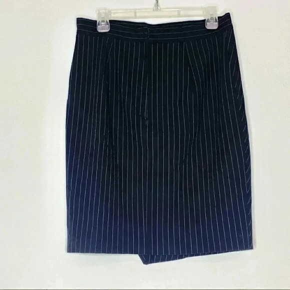 H&M navy pinstriped wrap asymmetrical zipper pencil skirt sz 12 - Picture 3 of 6